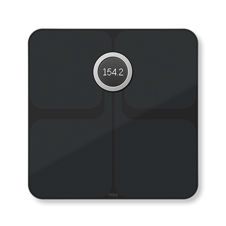 Fitbit Aria 2 scale with a weight shown on the screen